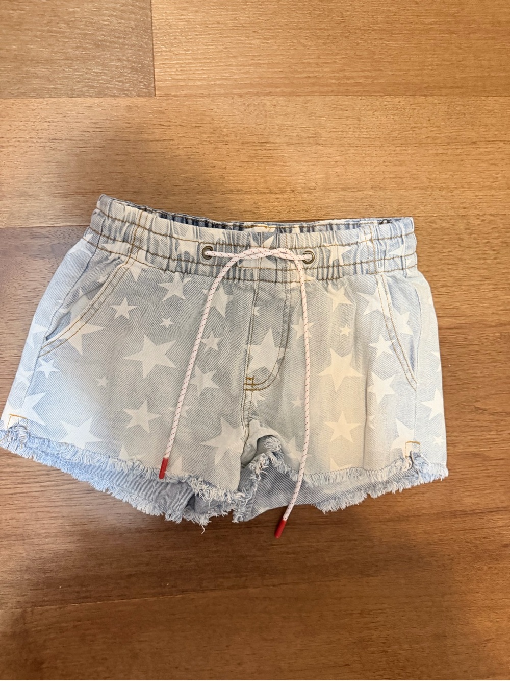 Light Blue Star Print Denim Shorts with Drawstring